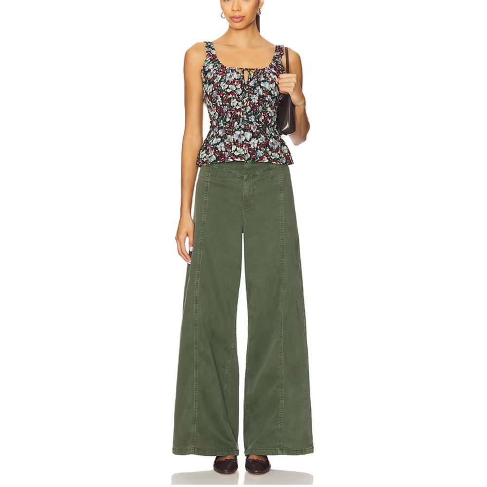 We The Free Libre Wide Leg Pants Olive Green Seamed Size 32